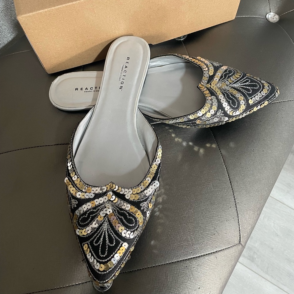 Kenneth Cole Reaction Sequin Pointy Toe Flats Sparkle